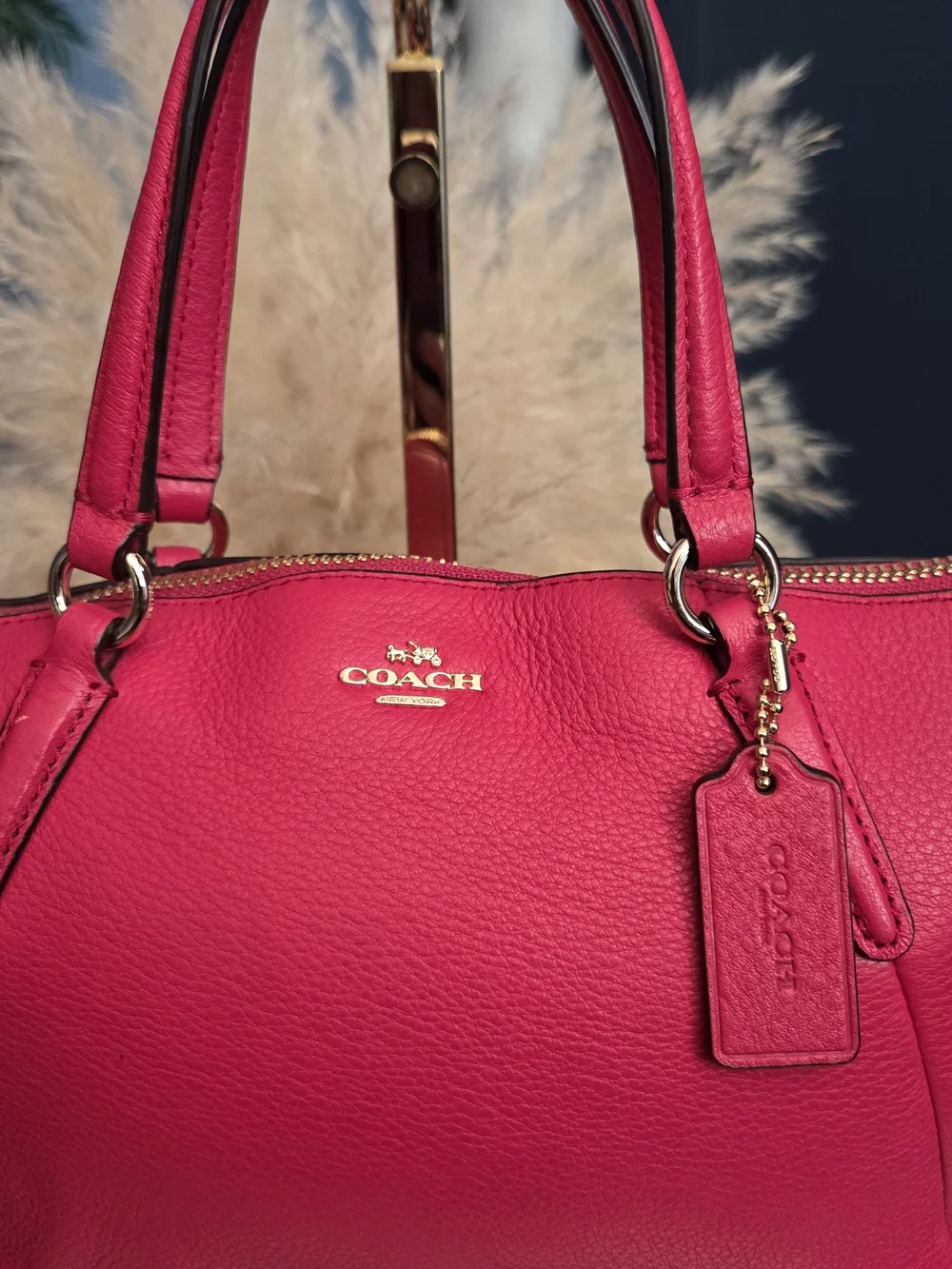 Coach Pebbled Leather Mini Kelsey Satchel Crossbody Pink/Fuchsia EUC